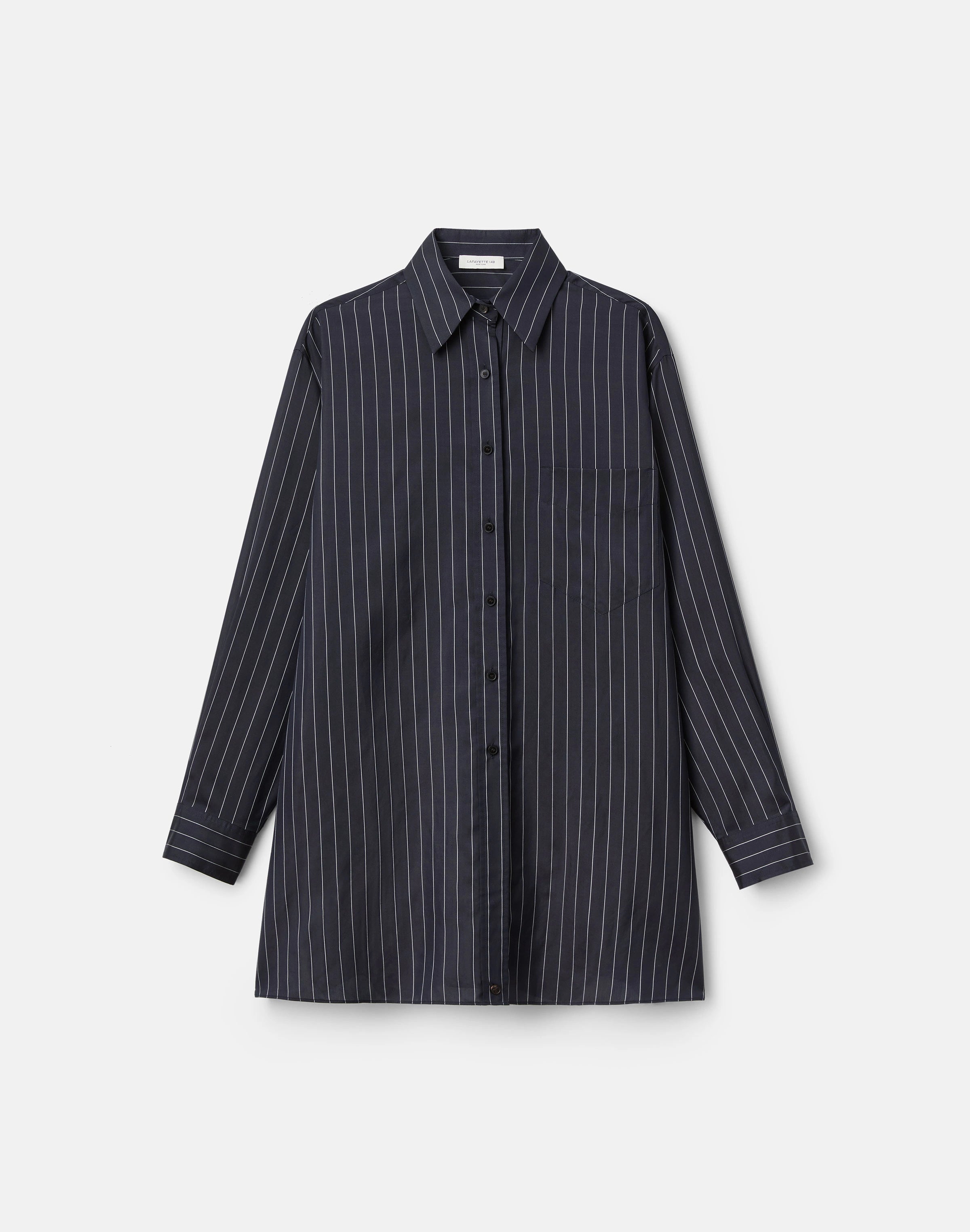 PINSTRIPE SILK CONVERTIBLE WRAP BLOUSE