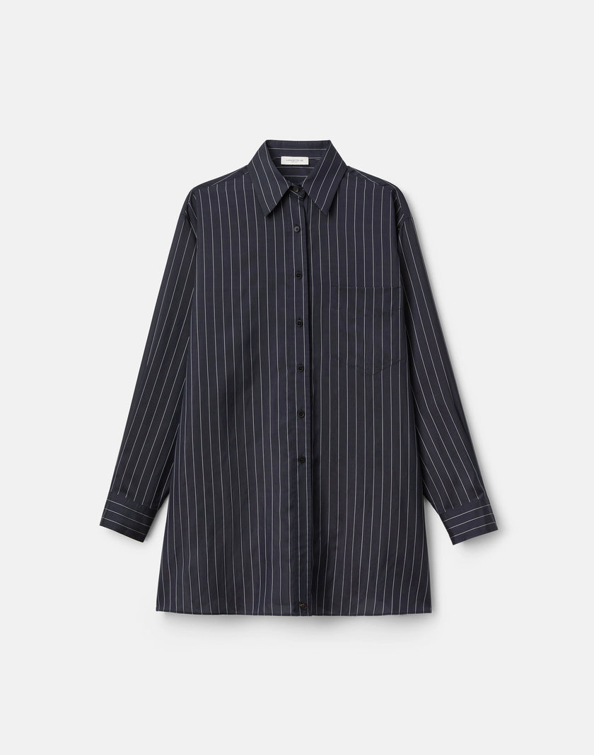PINSTRIPE SILK CONVERTIBLE WRAP BLOUSE
