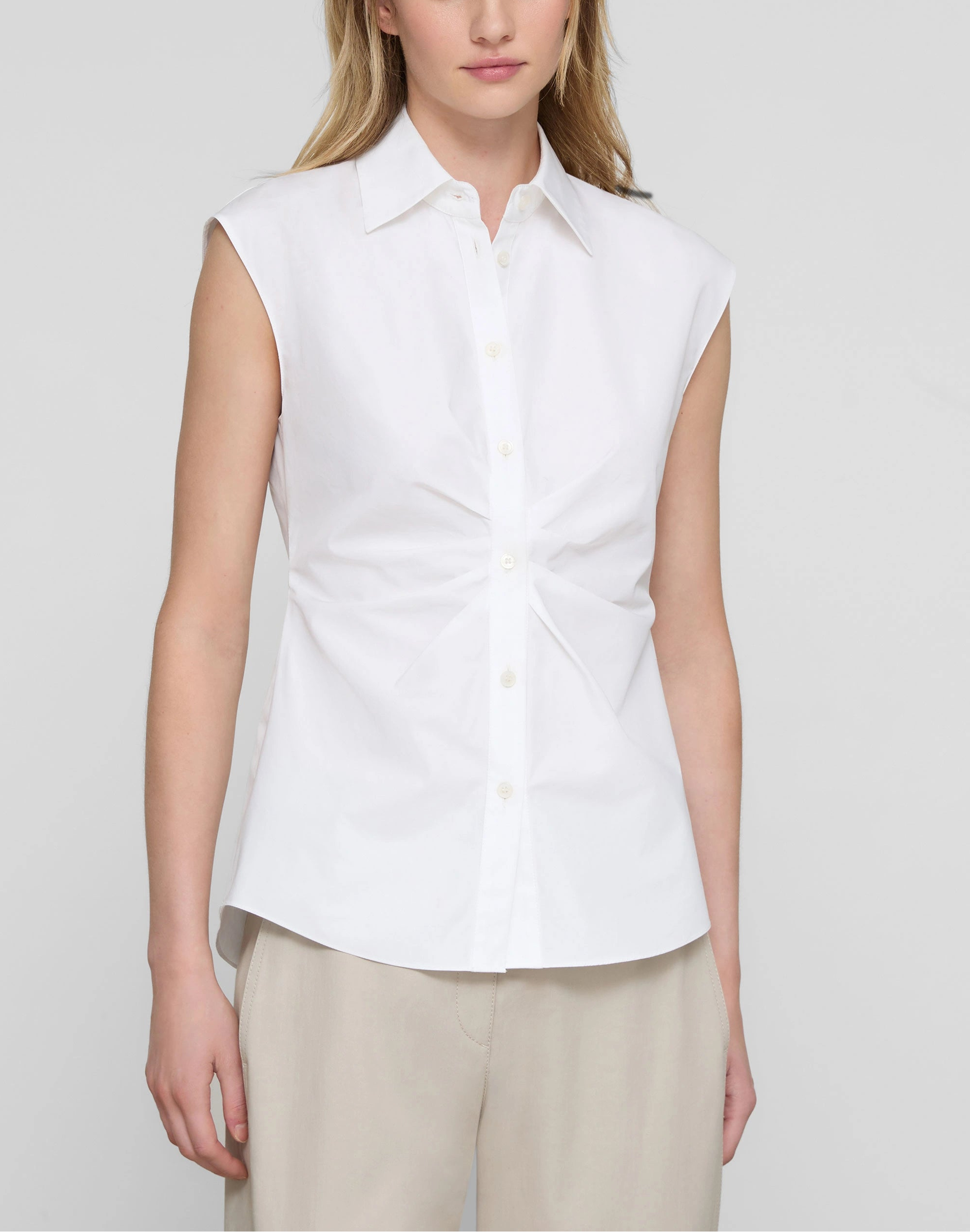 ORGANIC COTTON POPLIN PLEATED WAIST SHIRT