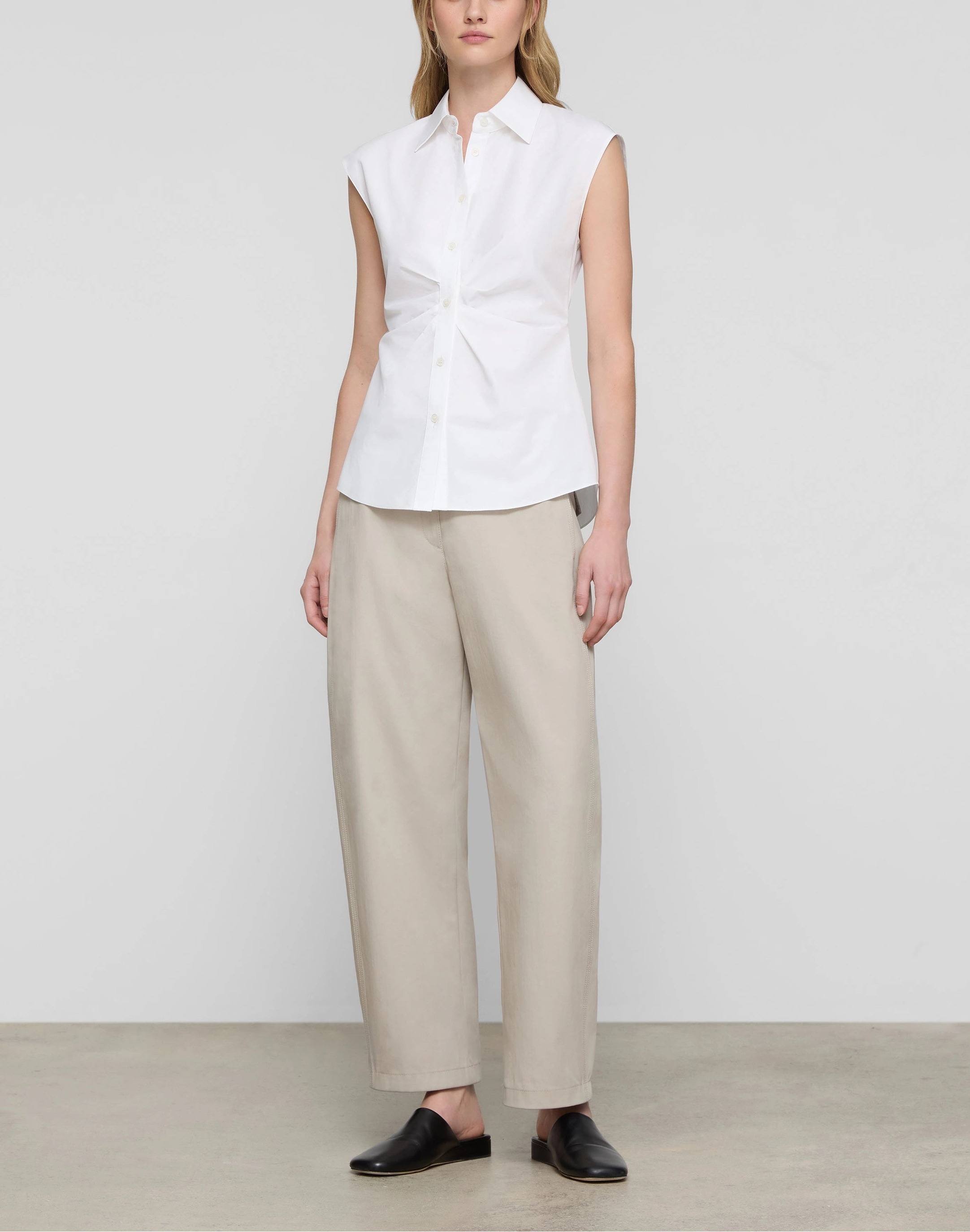 ORGANIC COTTON POPLIN PLEATED WAIST SHIRT