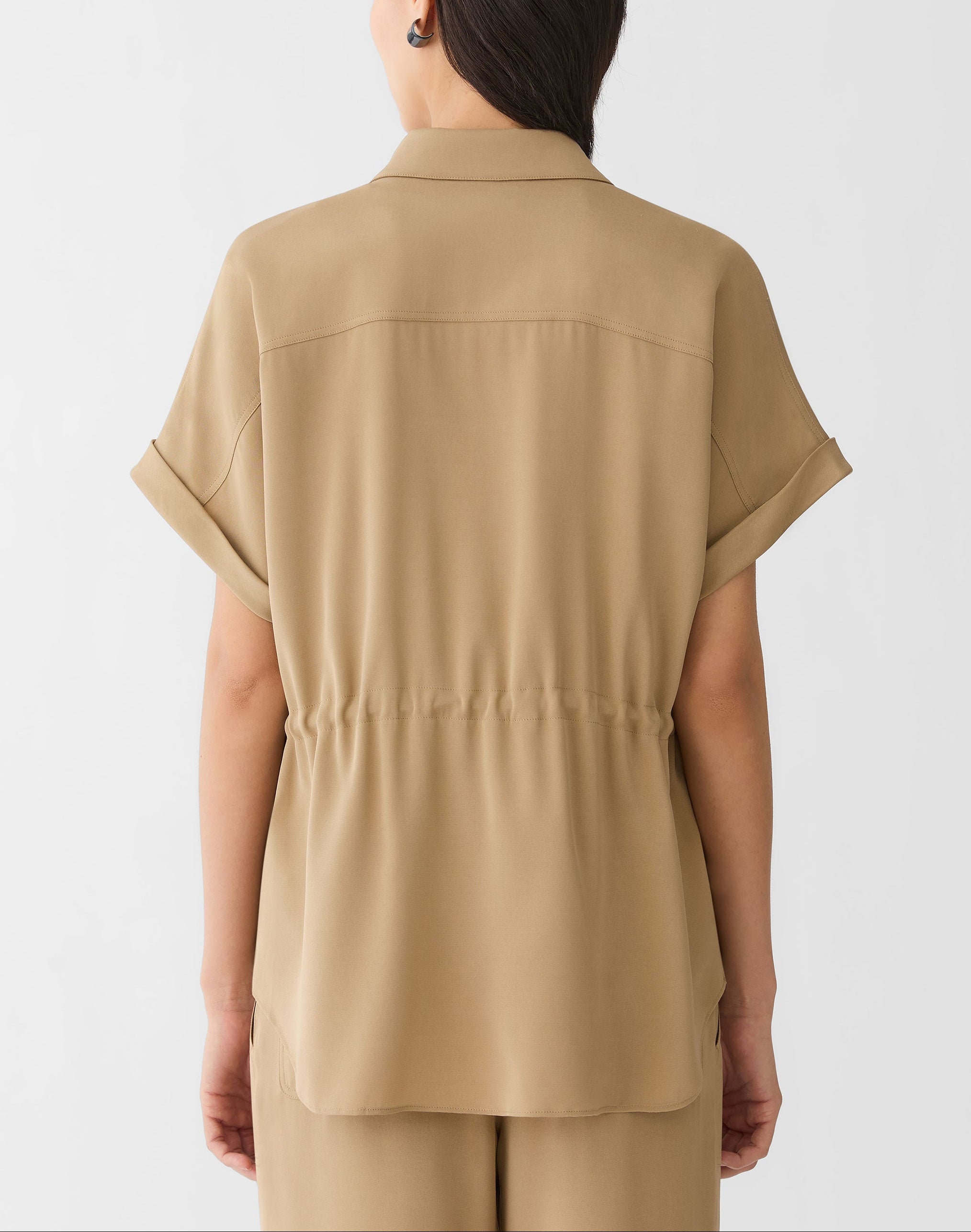 ORGANIC SILK STRETCH GEORGETTE ZIP FRONT BLOUSE