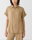 ORGANIC SILK STRETCH GEORGETTE ZIP FRONT BLOUSE