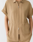 ORGANIC SILK STRETCH GEORGETTE ZIP FRONT BLOUSE