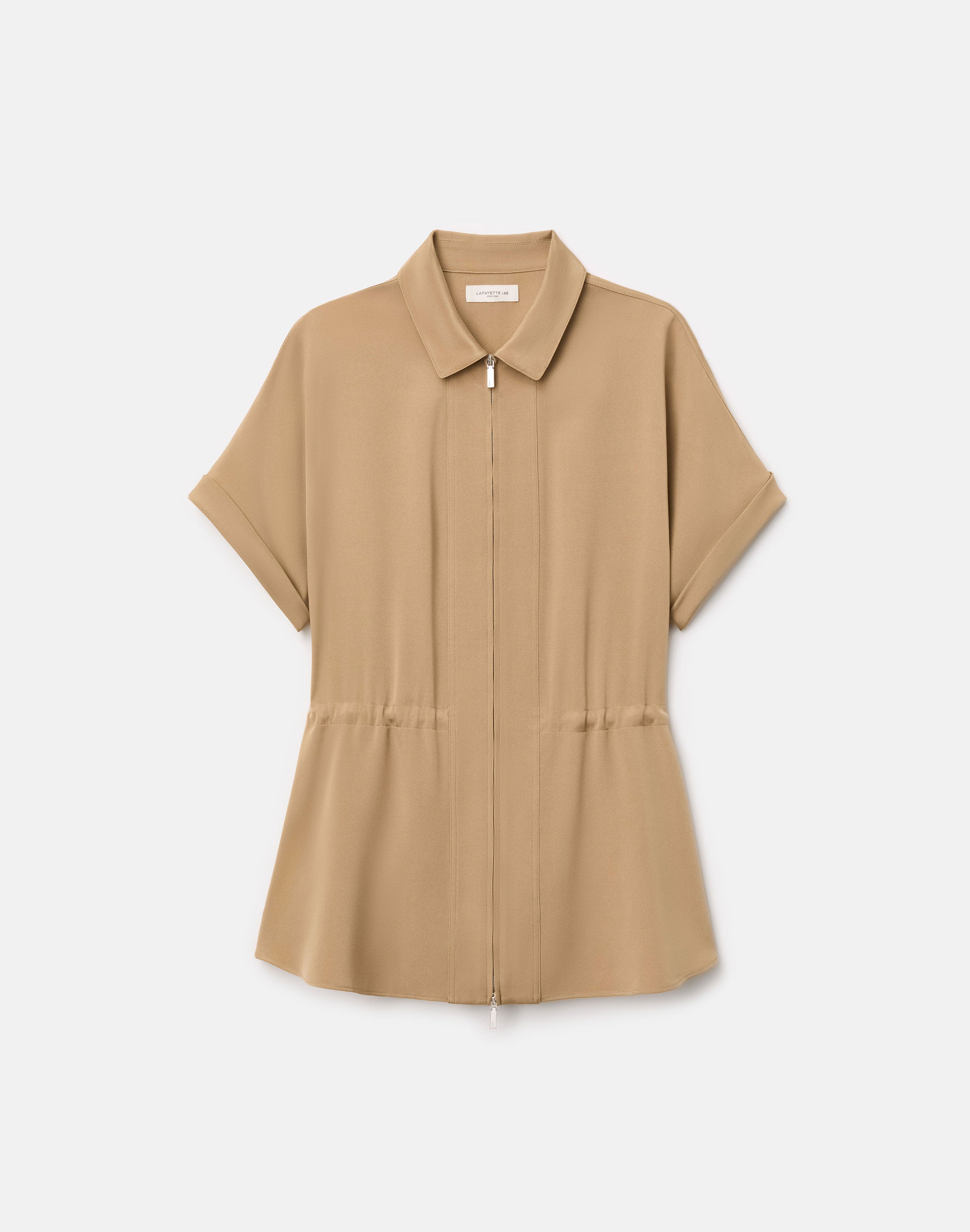 ORGANIC SILK STRETCH GEORGETTE ZIP FRONT BLOUSE
