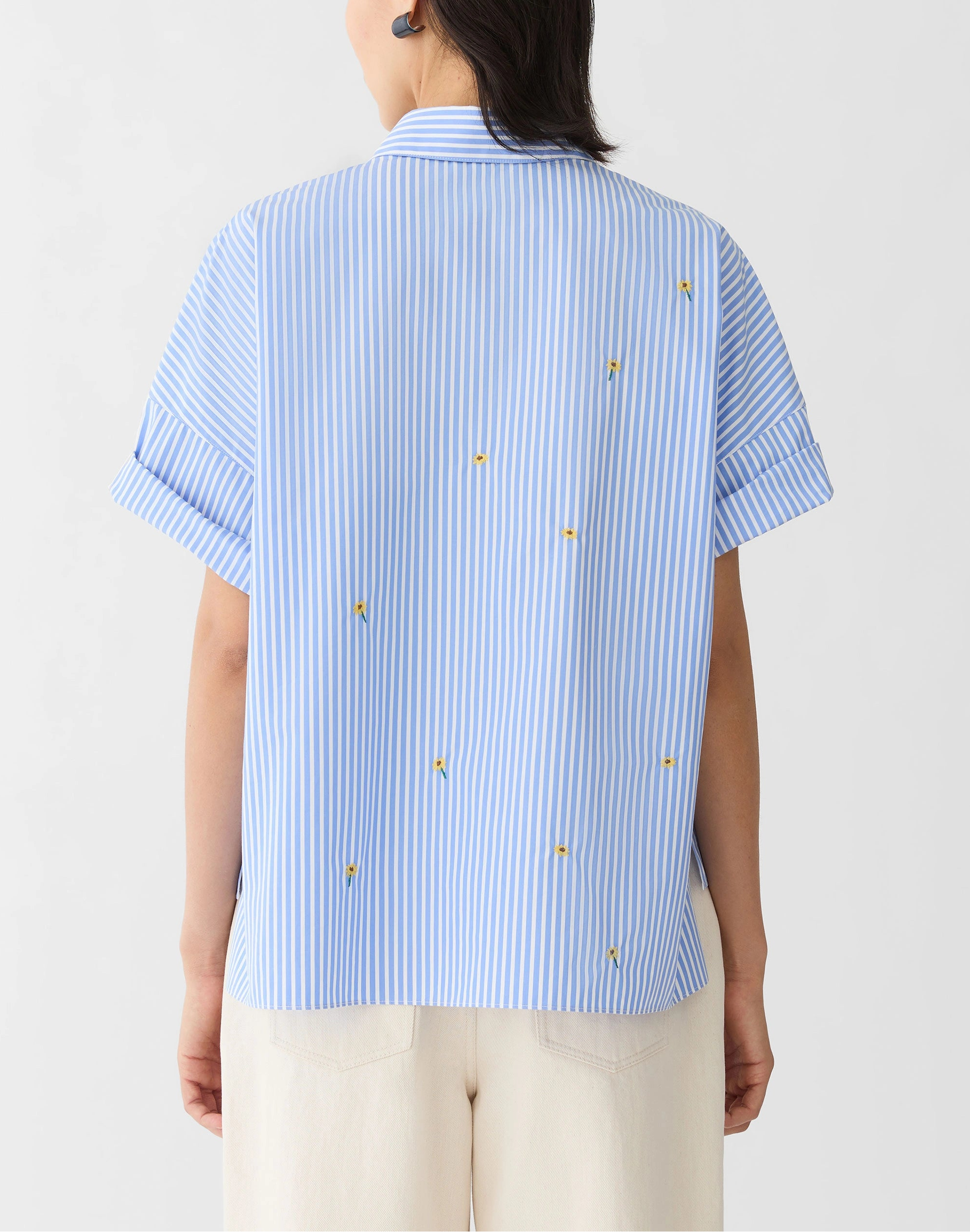 STRIPED COTTON FLORAL EMBROIDERED SHIRT