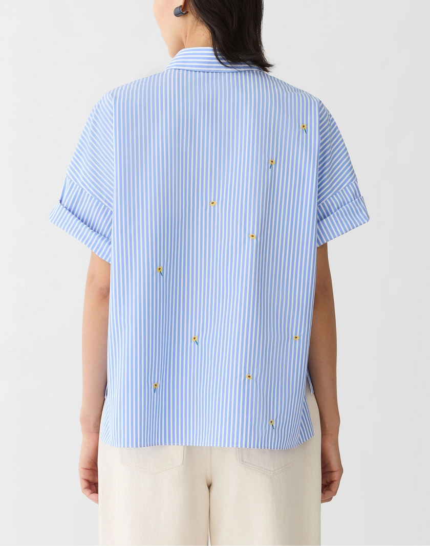 STRIPED COTTON FLORAL EMBROIDERED SHIRT