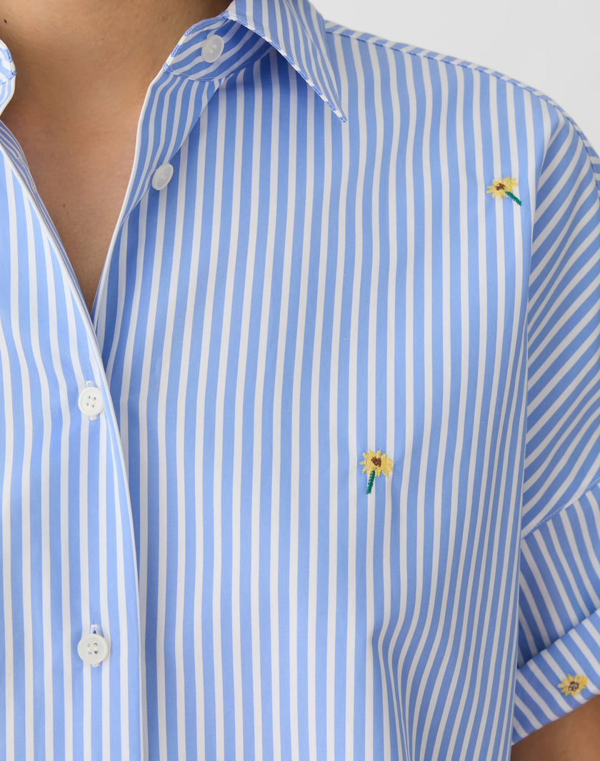 STRIPED COTTON FLORAL EMBROIDERED SHIRT