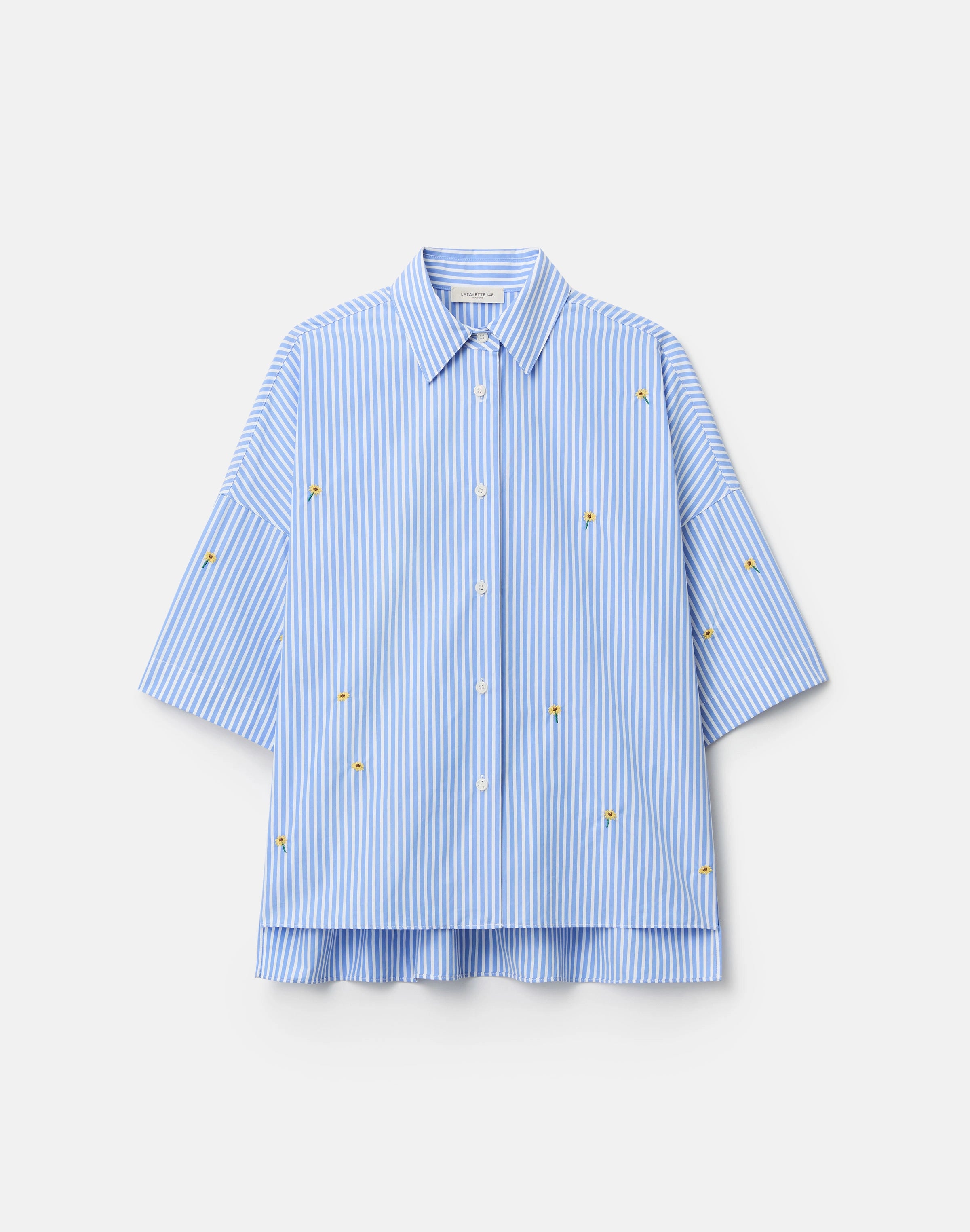 STRIPED COTTON FLORAL EMBROIDERED SHIRT