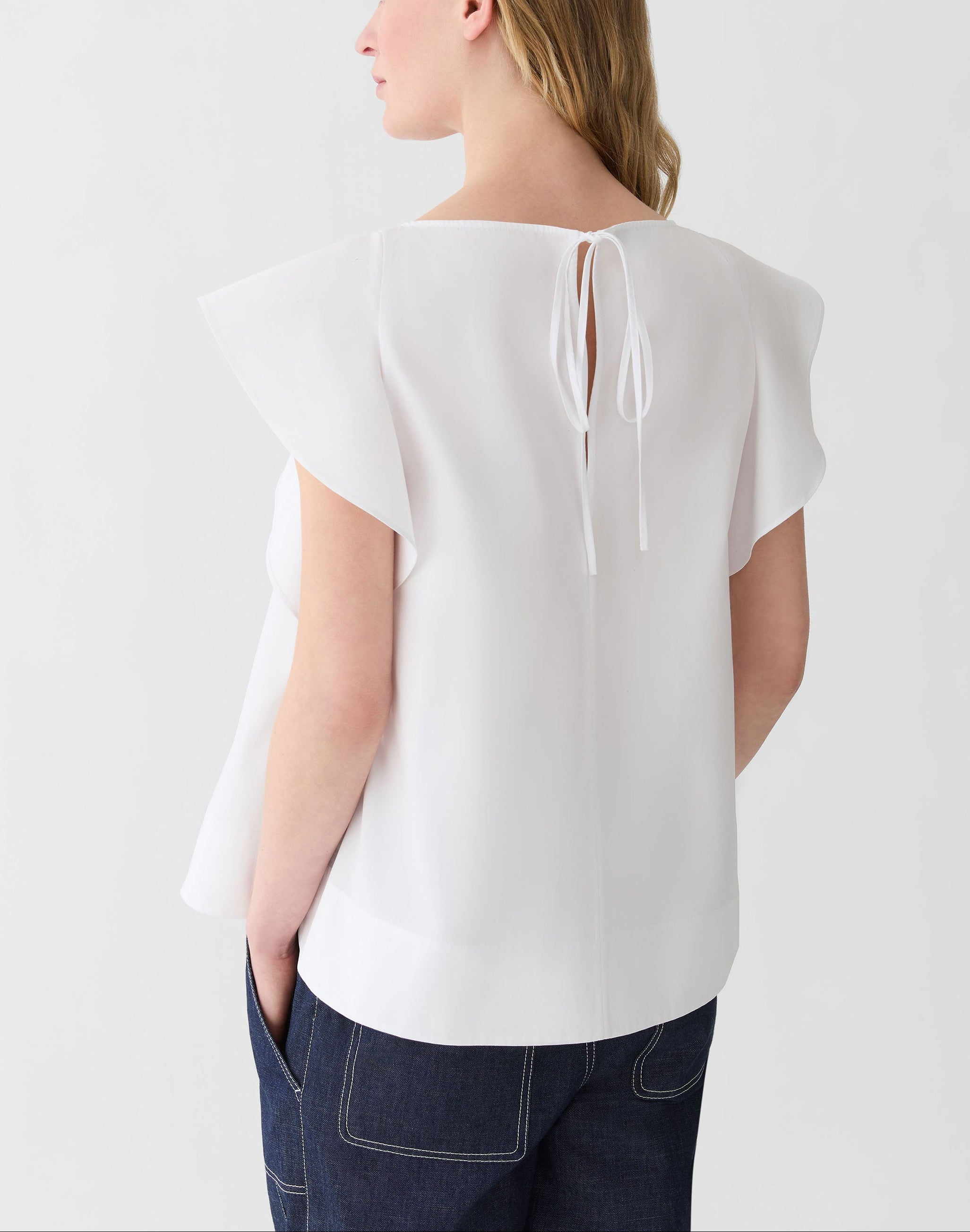 ORGANIC COTTON POPLIN FLUTTER SLEEVE SHIRT
