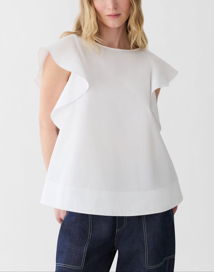 ORGANIC COTTON POPLIN FLUTTER SLEEVE SHIRT