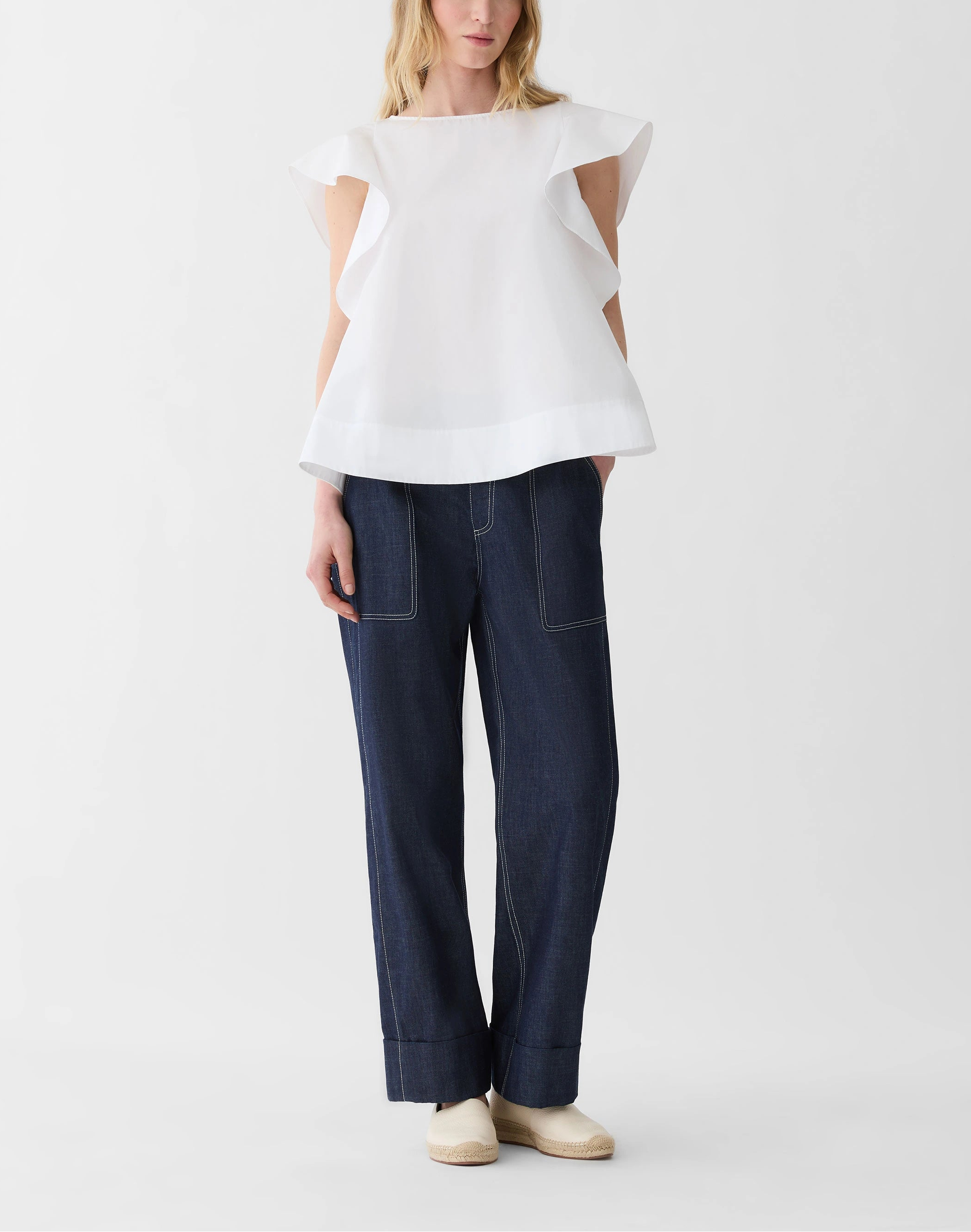 ORGANIC COTTON POPLIN FLUTTER SLEEVE SHIRT