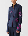 ROSE PRINT SILK TWILL FRENCH CUFF BLOUSE
