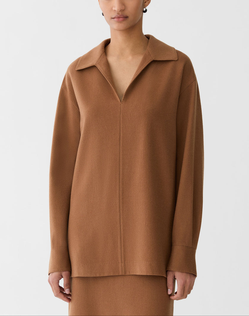 CAMEL HAIR POPOVER BLOUSE