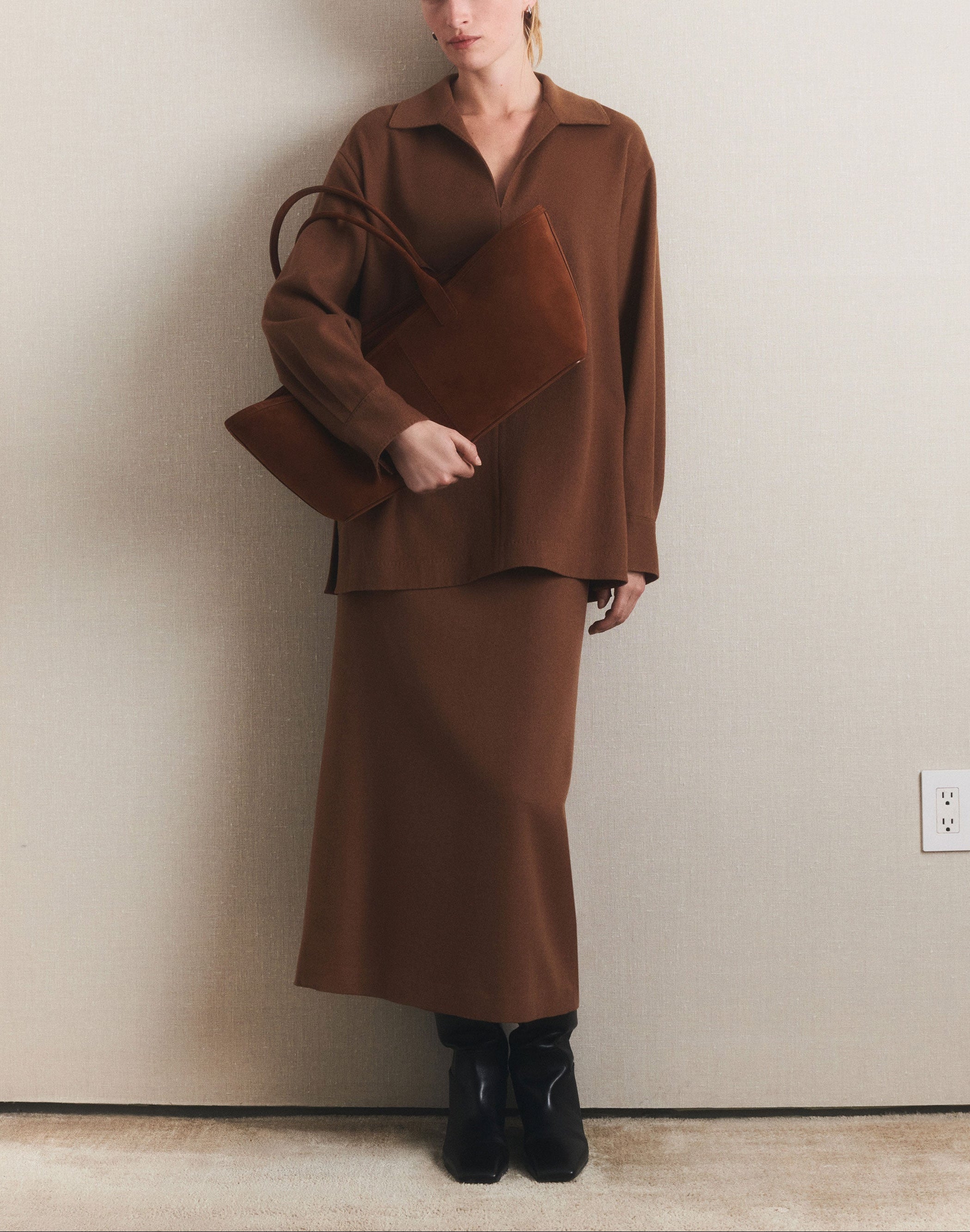 CAMEL HAIR POPOVER BLOUSE