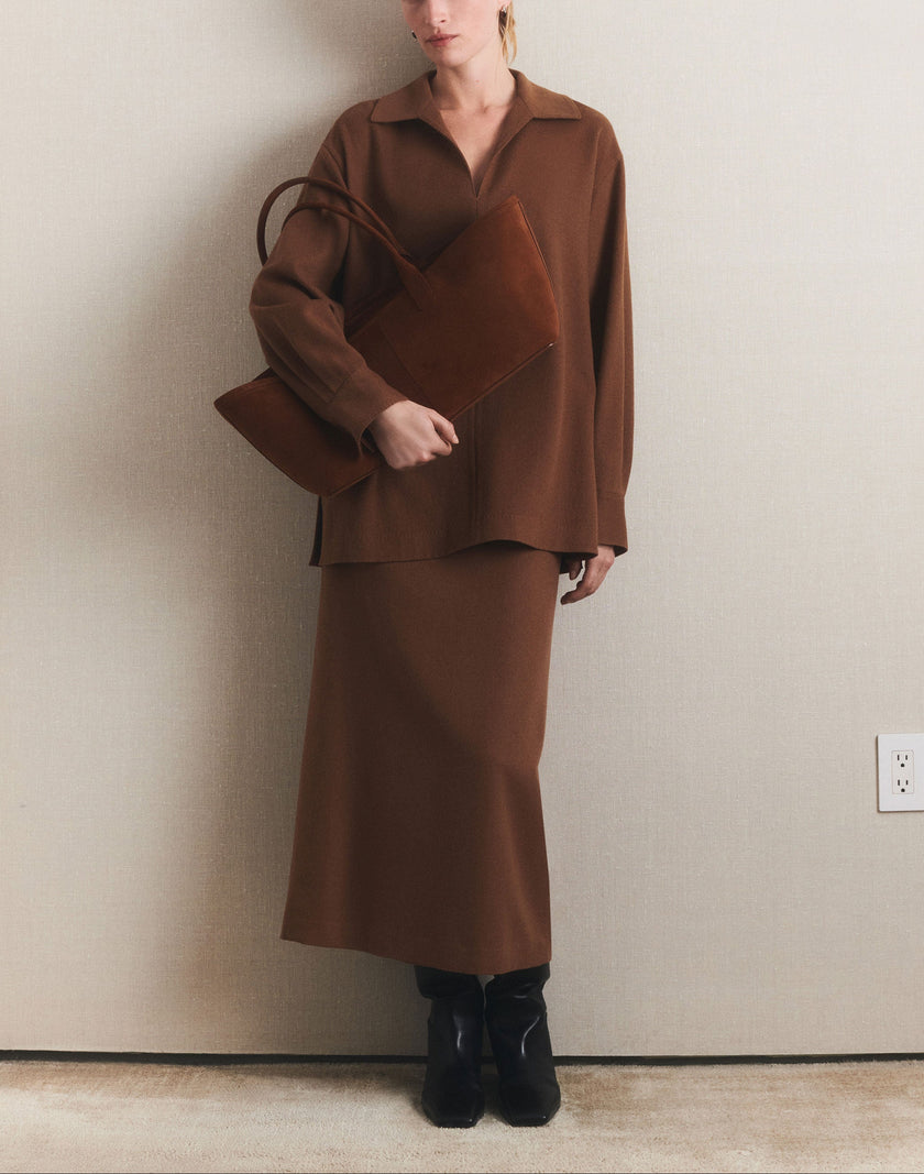 CAMEL HAIR POPOVER BLOUSE