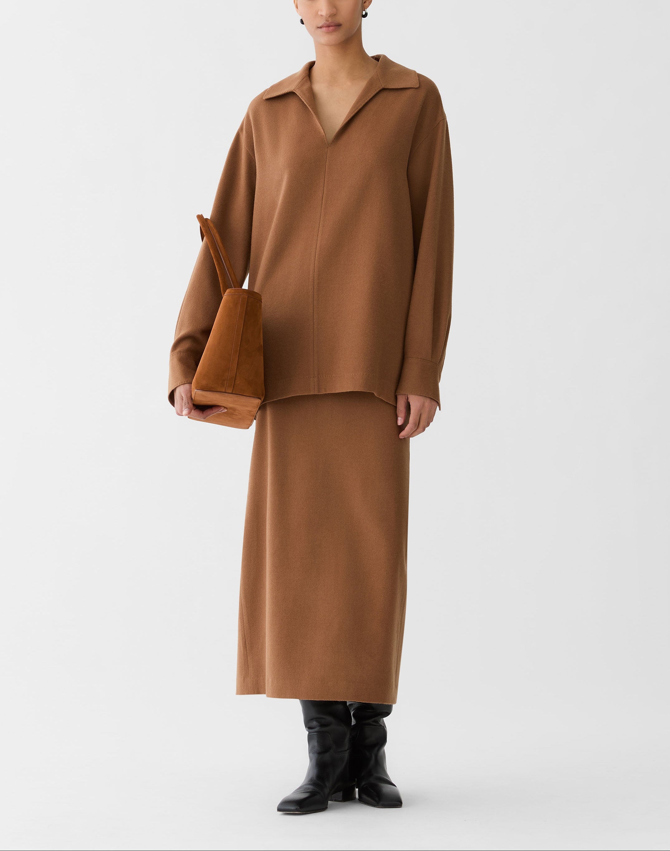 CAMEL HAIR POPOVER BLOUSE