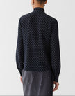POLKA DOT PRINT SILK CREPE DE CHINE TIE NECK BLOUSE