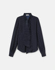 POLKA DOT PRINT SILK CREPE DE CHINE TIE NECK BLOUSE