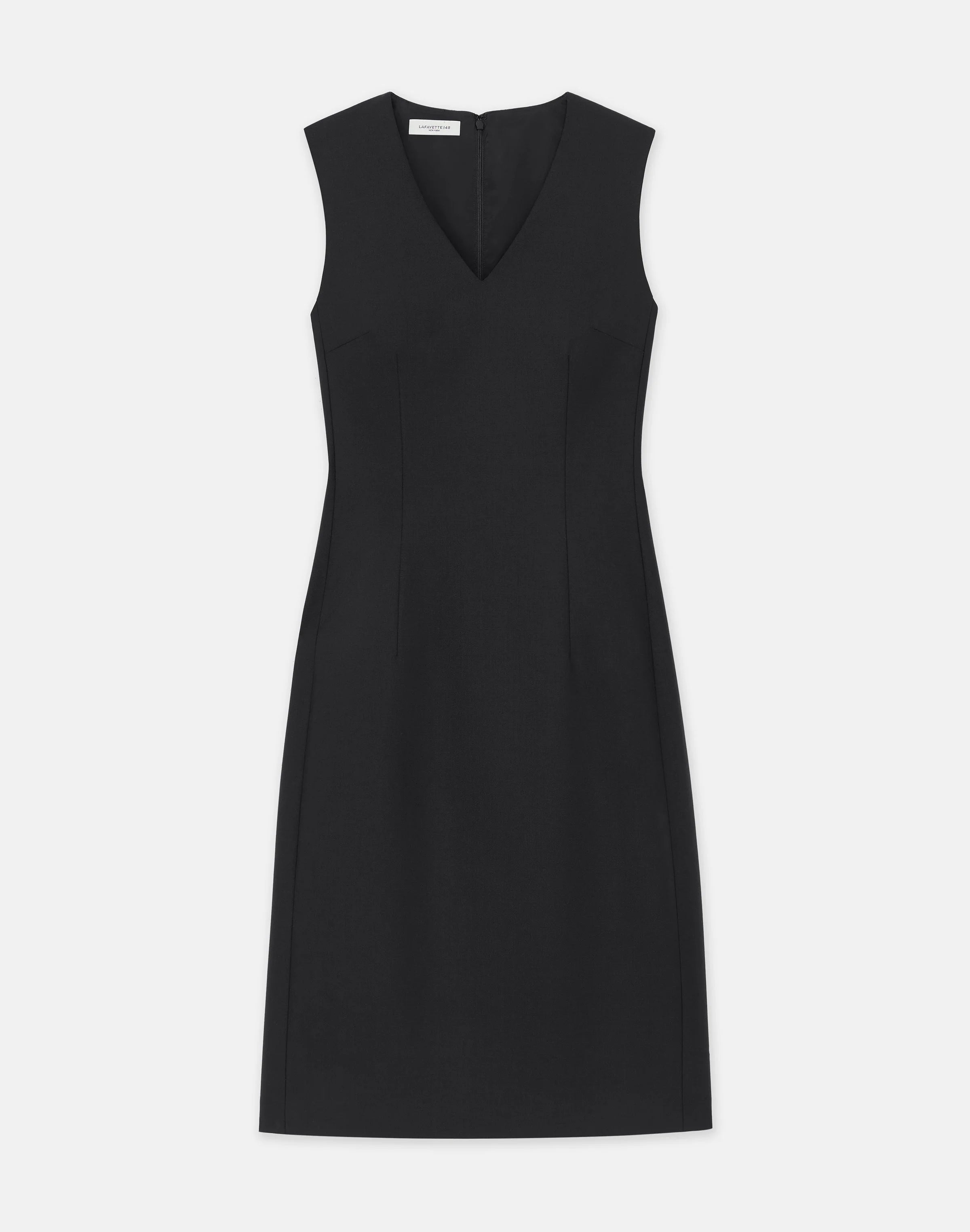 RESPONSIBLE STRETCH WOOL VNECK SHEATH DRESS