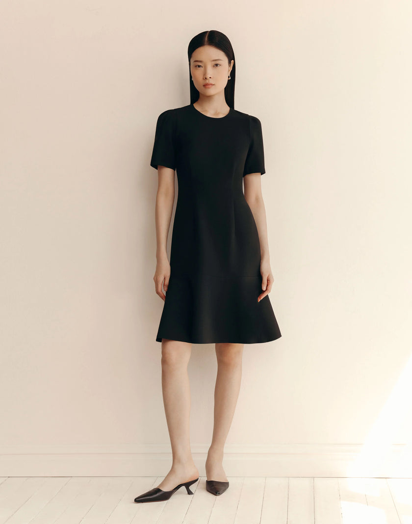 WOOL SILKCREPE SHORT SLEEVE DRESS