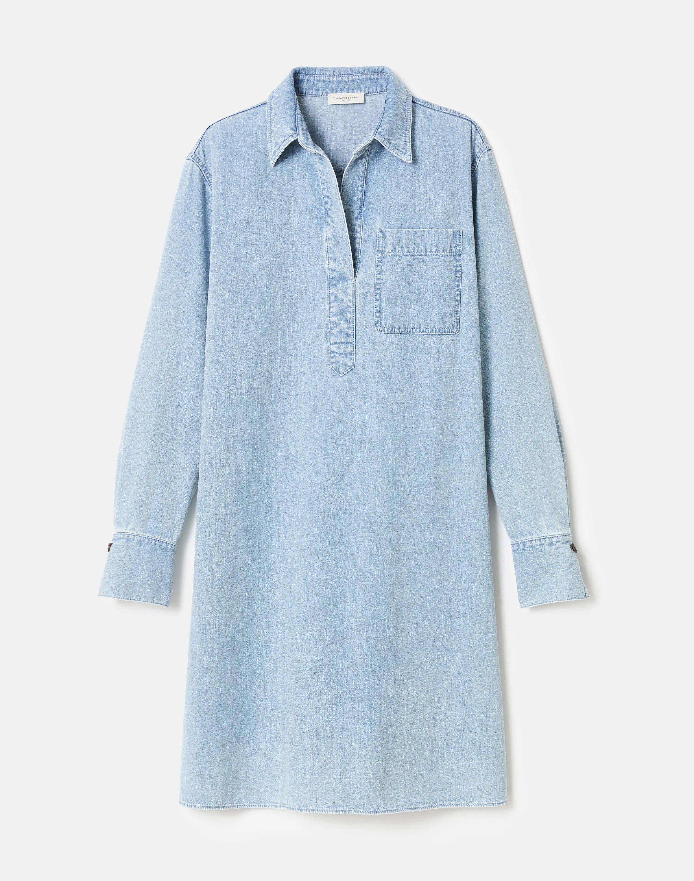 LIGHTWEIGHT DENIM PATCH POCKET POPOVER DRESS