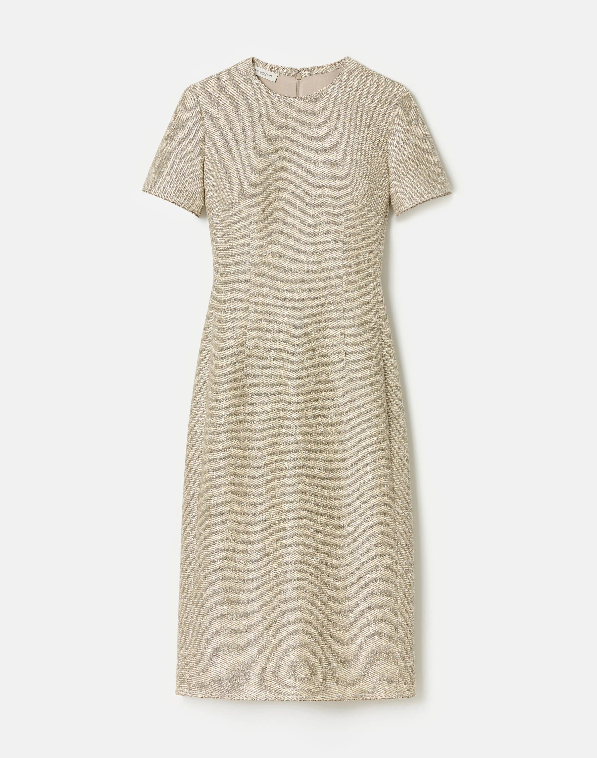 SEQUIN SPECKLED TWEED SHORT SLEEVE SHEATH DRESS