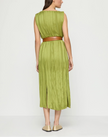 GLOSSY PLEATED BELTED DRESS