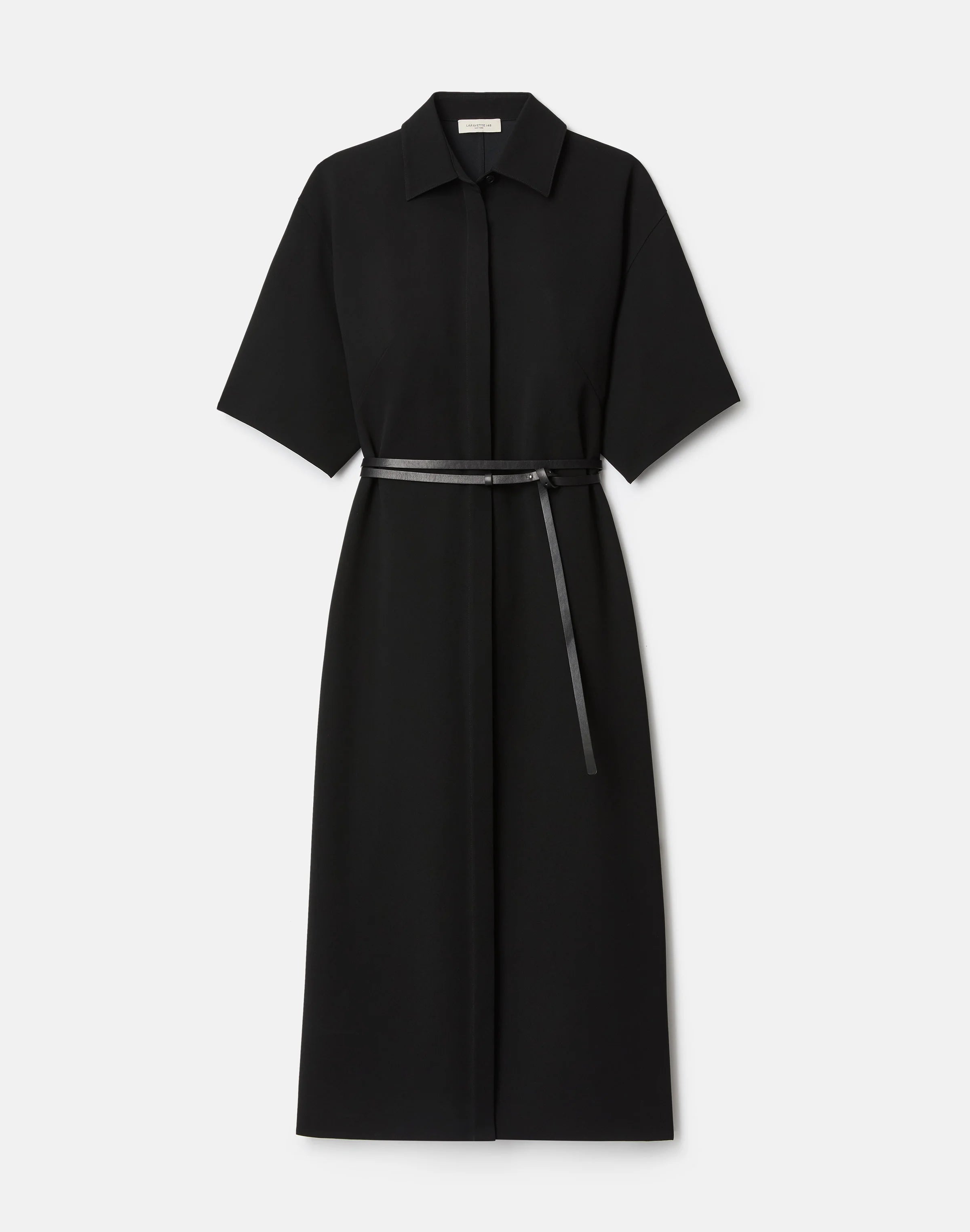 RESPONSIBLE FINESSE CREPE BELTED MIDI SHIRTDRESS