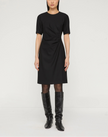 RESPONSIBLE STRETCH WOOL PLEATED WAIST SHORT SLEEVE  DRESS