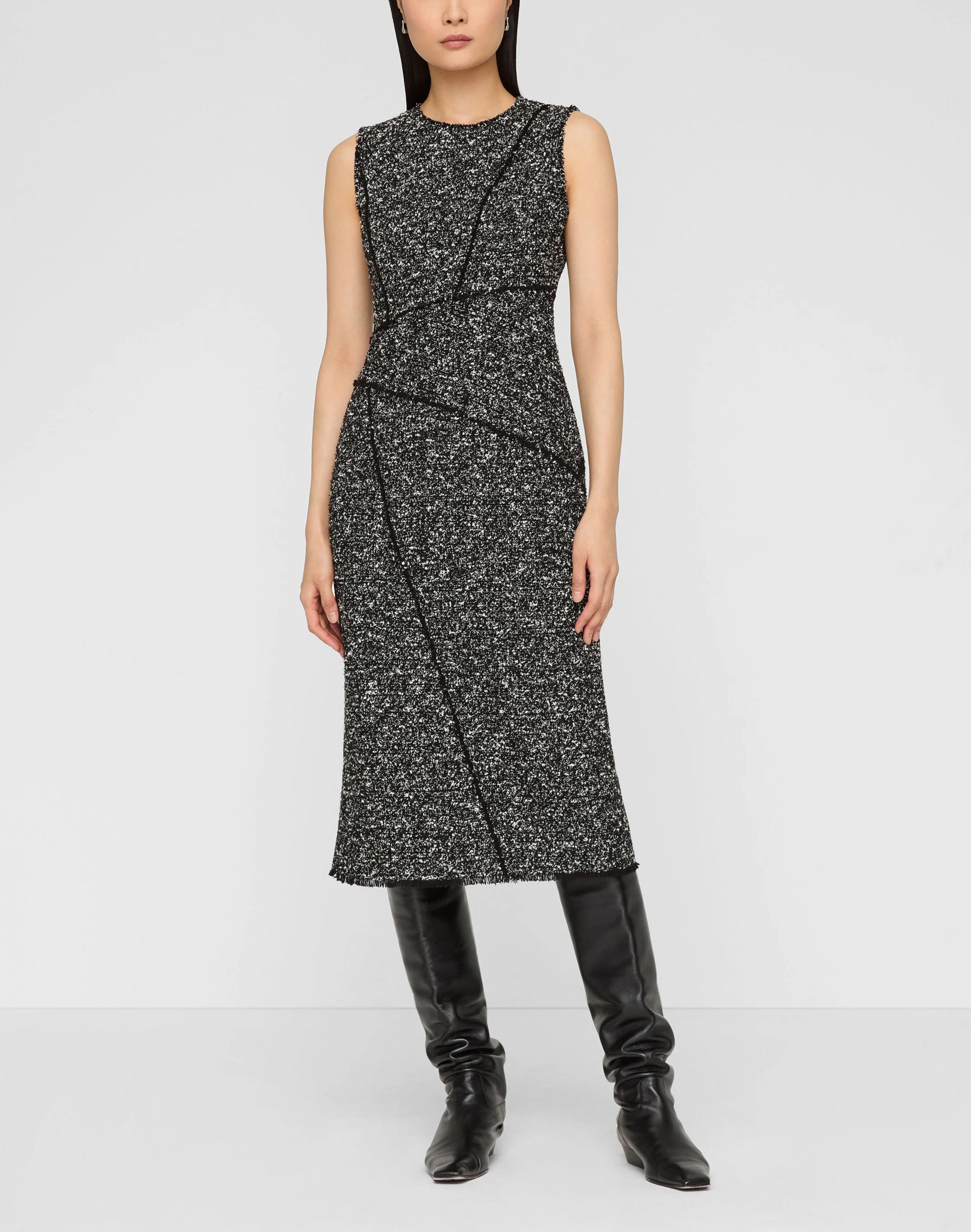WOOL COTTON BOUCLE TWEED SLEEVELESS SHEATH DRESS