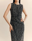 WOOL COTTON BOUCLE TWEED SLEEVELESS SHEATH DRESS