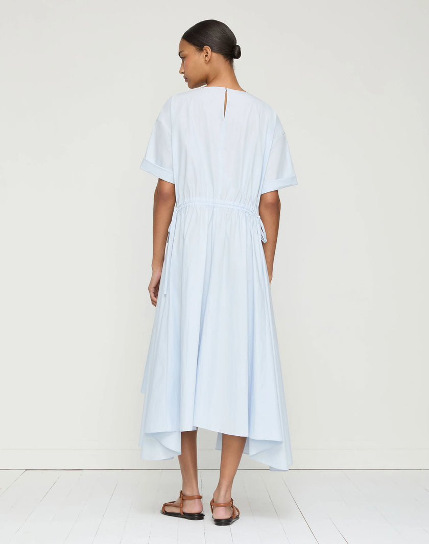 TRAVEL COTTON GATHERED TIE MIDI DRESS