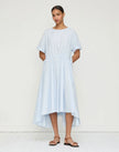 TRAVEL COTTON GATHERED TIE MIDI DRESS