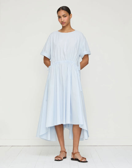 TRAVEL COTTON GATHERED TIE MIDI DRESS
