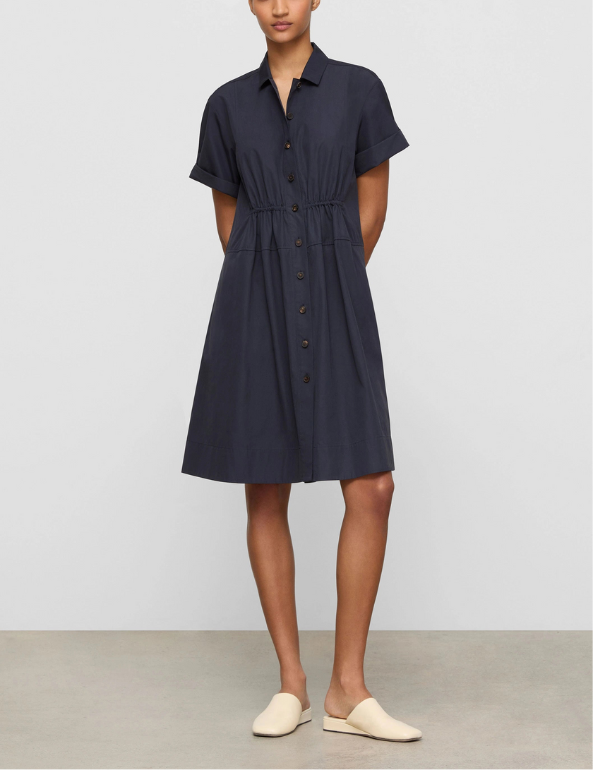 ORGANIC COTON POPLIN GATHERED WAIST SHIRTDRESS