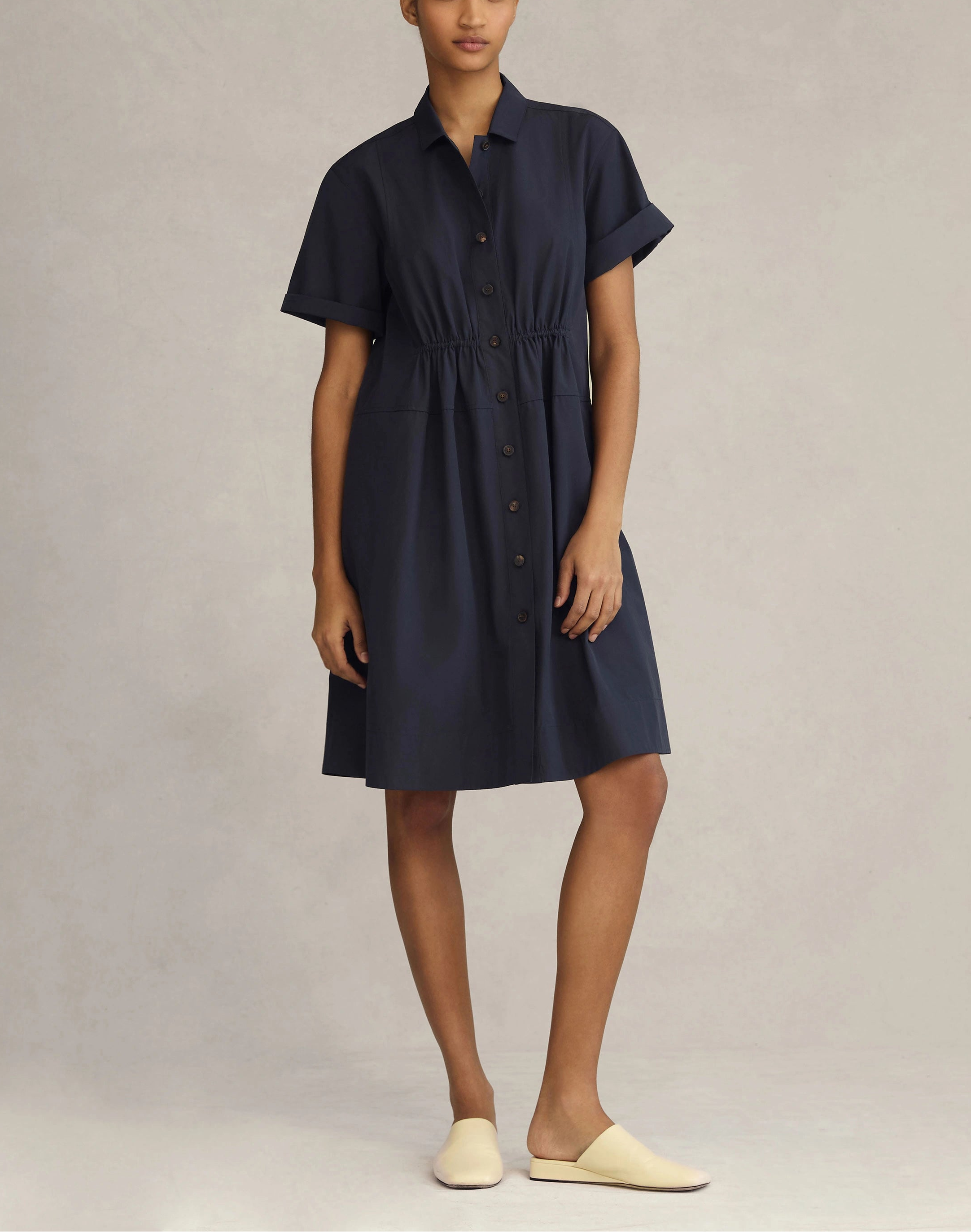 ORGANIC COTON POPLIN GATHERED WAIST SHIRTDRESS