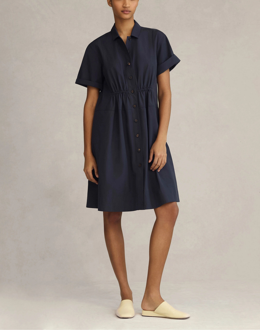 ORGANIC COTON POPLIN GATHERED WAIST SHIRTDRESS