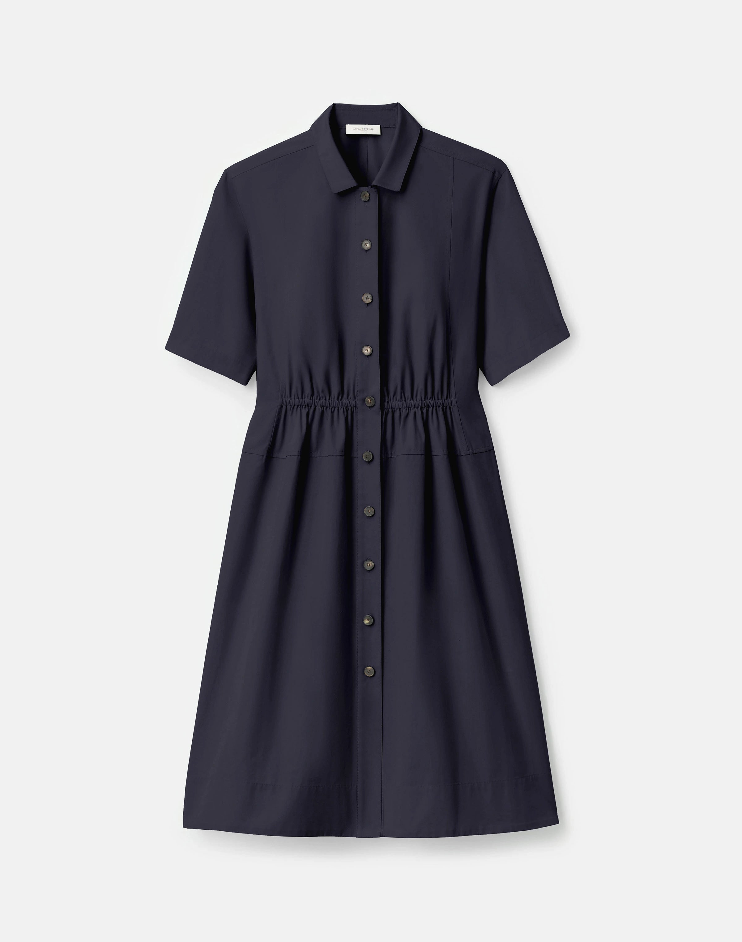 ORGANIC COTON POPLIN GATHERED WAIST SHIRTDRESS