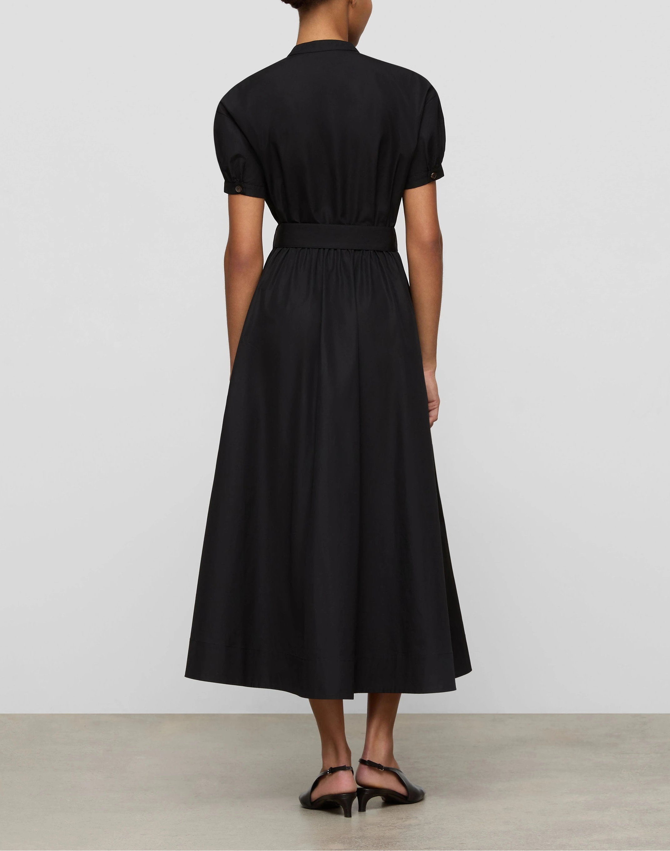 ORGANIC COTTON POPLIN PUFF SLEEVE BELTED SHIRTDRESS