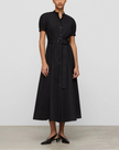 ORGANIC COTTON POPLIN PUFF SLEEVE BELTED SHIRTDRESS