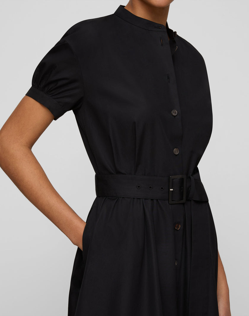 ORGANIC COTTON POPLIN PUFF SLEEVE BELTED SHIRTDRESS