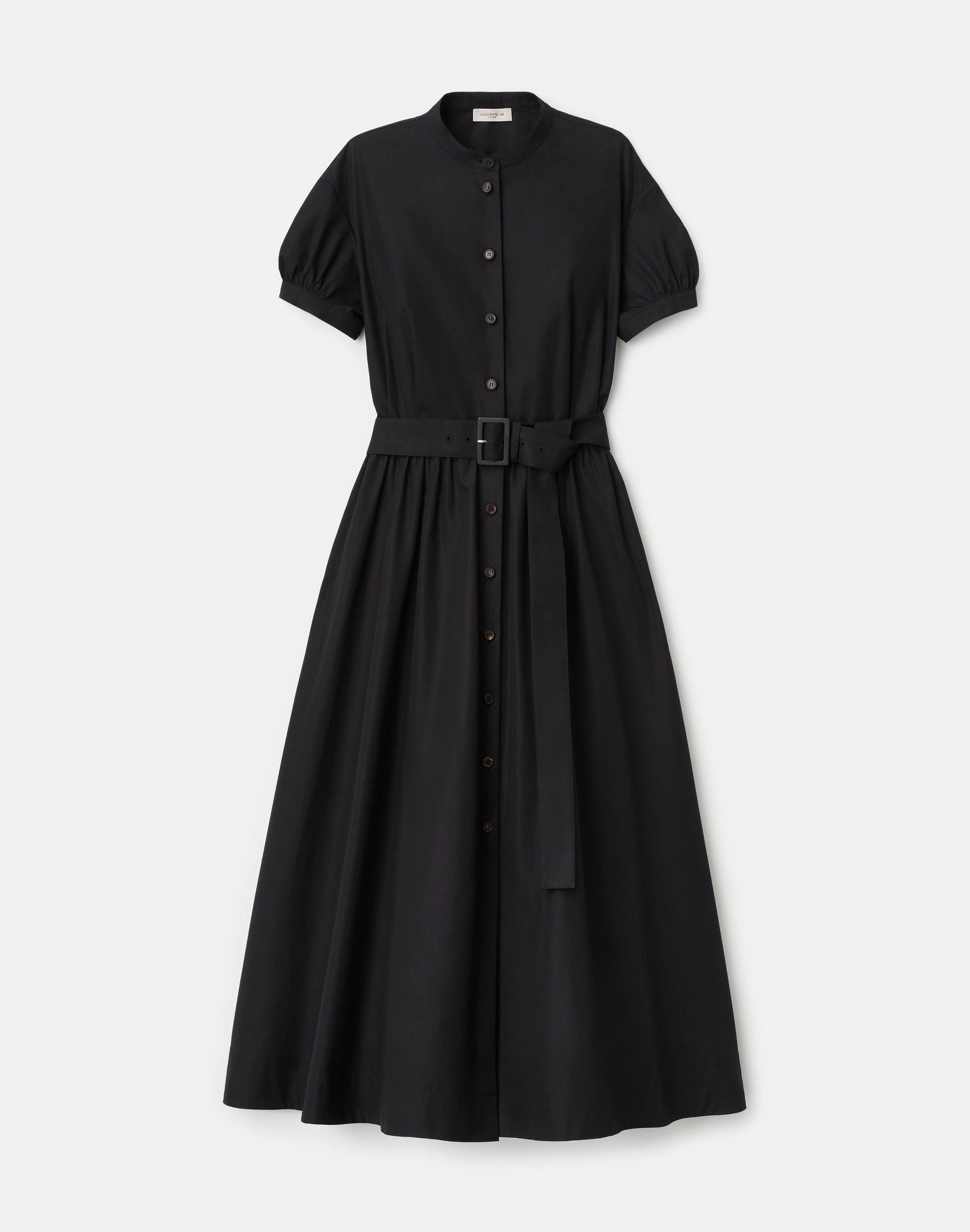 ORGANIC COTTON POPLIN PUFF SLEEVE BELTED SHIRTDRESS