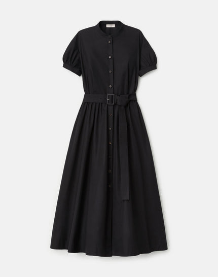 ORGANIC COTTON POPLIN PUFF SLEEVE BELTED SHIRTDRESS