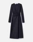 PINSTRIPE WOOL JERSEY LONG SLEEVE DRESS