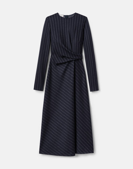 PINSTRIPE WOOL JERSEY LONG SLEEVE DRESS
