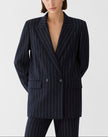 PINSTRIPE WOOL JERSEY DOUBLE BREASTED BLAZER