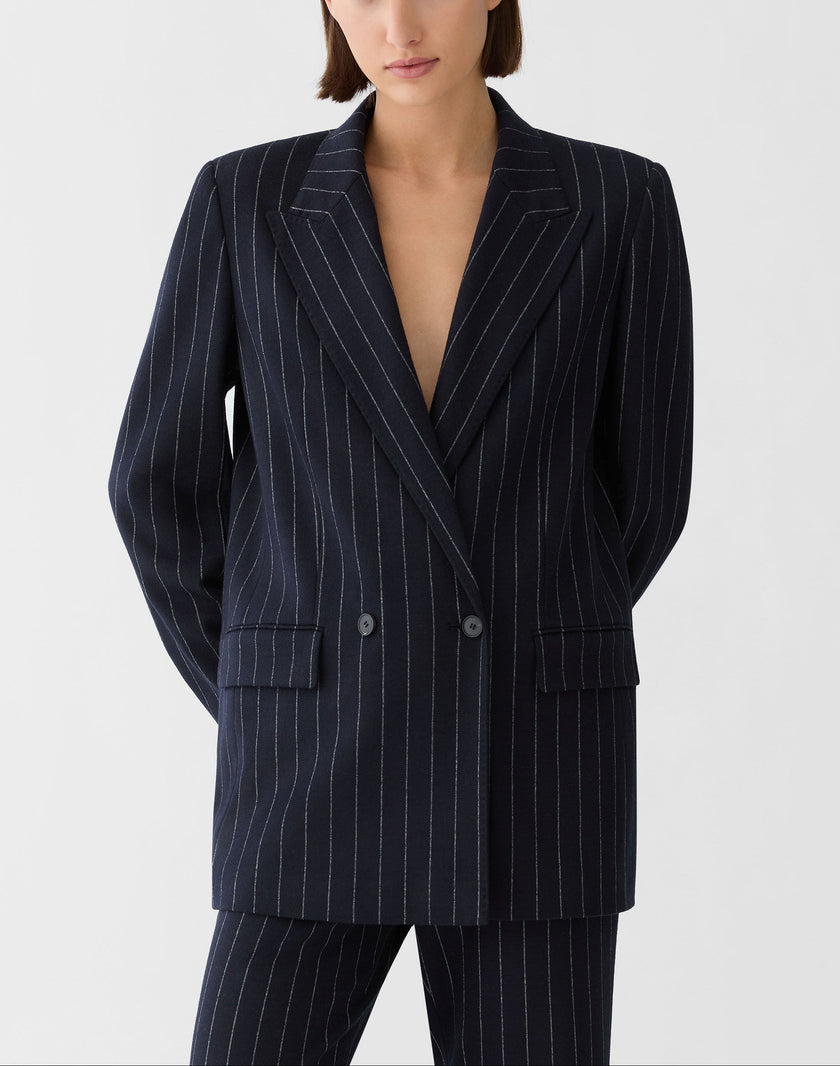 PINSTRIPE WOOL JERSEY DOUBLE BREASTED BLAZER