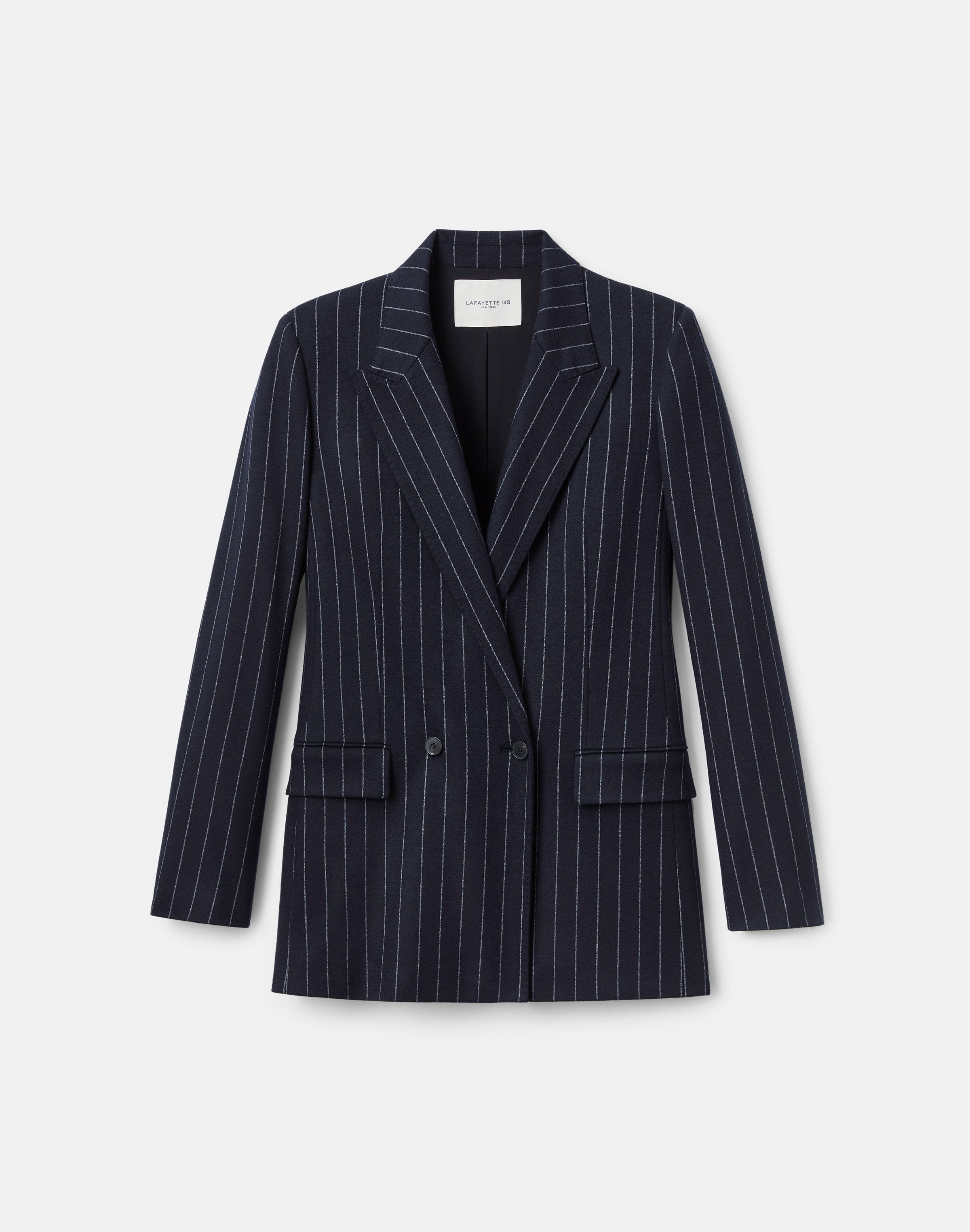 PINSTRIPE WOOL JERSEY DOUBLE BREASTED BLAZER