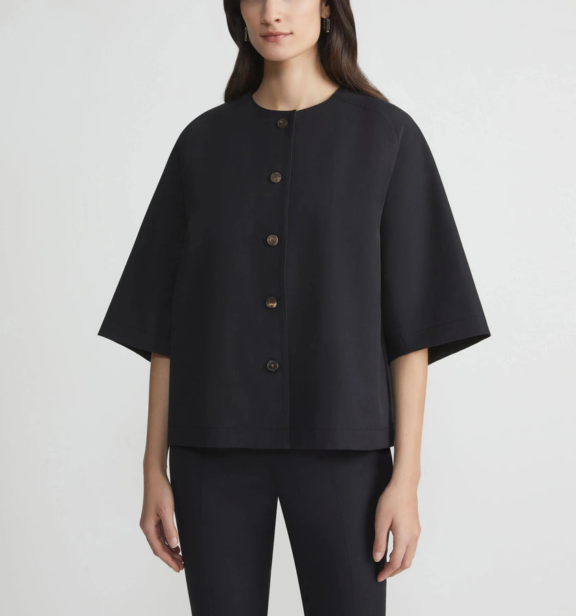 STRETCH TWILL COLLARLESS SHIRT JACKET