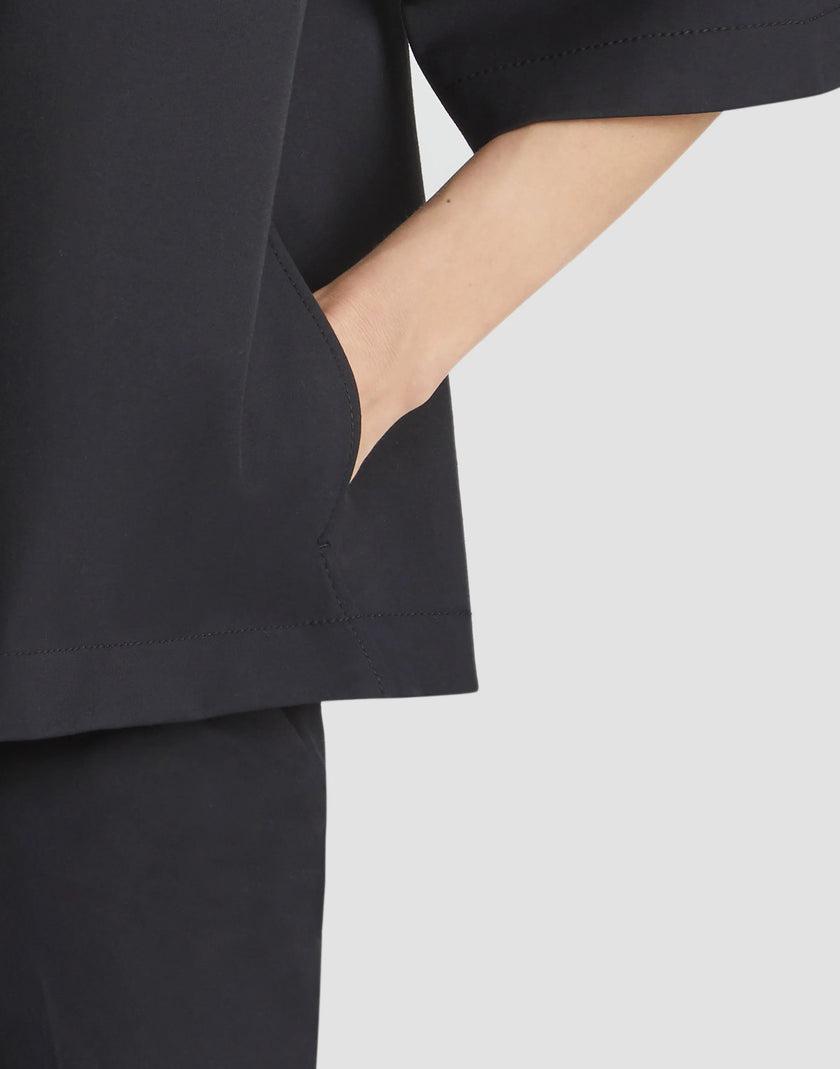 STRETCH TWILL COLLARLESS SHIRT JACKET